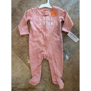 Carter's Girls' Little Sister Pink One-Piece Flower Pajamas Size 6 Months NWT